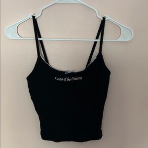 Garage Black Slim Cami Tank with Subtle Text
